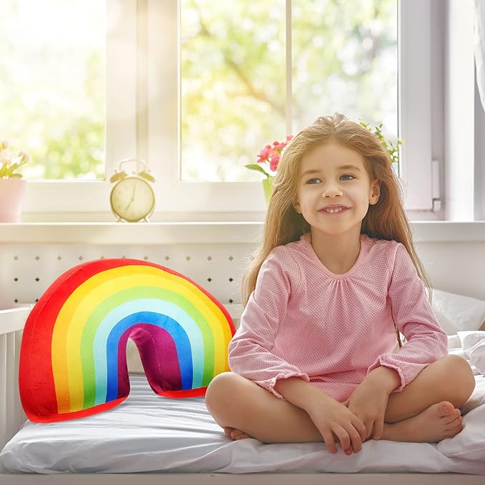 Chunful Rainbow Pillow for Girls Kids 13.8 x 8.7 x 4 Inch Plush Cute Rainbow Throw Pillow Arch Shaped Cushion Stuffed Decoration for Bed Chair Room Home Decor Easter Day(Colorful,2 Pcs)