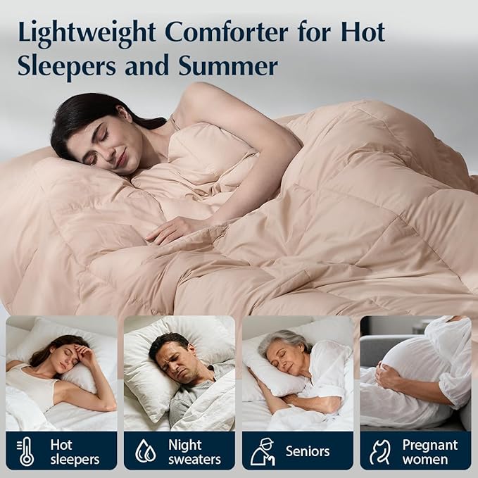 Pacific Coast Cooling Goose Feather and Down Fiber Comforter Queen Size, Breathable Duvet Insert for Summer and Hot Sleepers, Natural Cooling Tencel Lyocell Shell, 8 Corner Tabs, Light Pink, 90x90