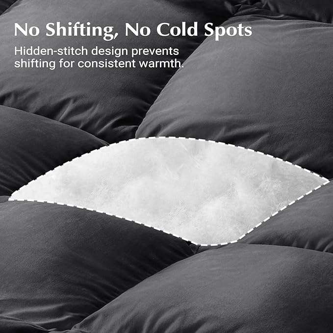 downluxe Feather Down Fiber Comforters California King Size Fluffy All Season Duvet Insert Soft Breathable Bedding Comforter with Box Stitch Design & 8 Duvet Loops
