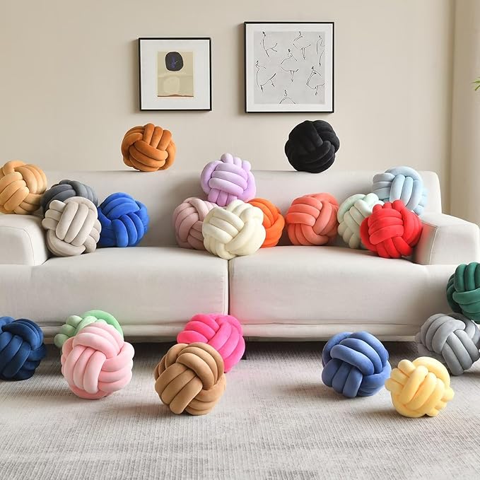 LUSJNGE Decorative Throw Knot Pillow Ball for Home Chair Sofa Couch Bed Aesthetic Round Velvet Knotted Pillow Cushion (Hot Pink, 8inches)