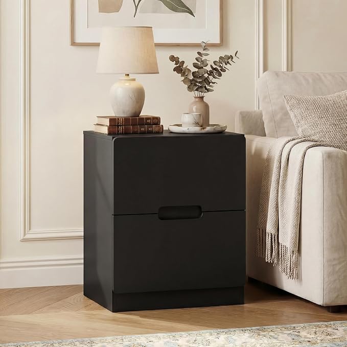 RoyalCraft Black Nightstand Set of 2, Night Stand with Drawers, Modern Bedside Table with Handless Design, Wood End Table for Bedroom, Hallway - Image 8