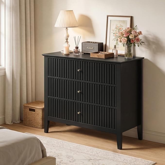 RoyalCraft Large 3 Drawer Dresser Set of 2, Fluted Chest of Drawers with Storage, Modern Painted 30 inch Tall Nightstand for Bedroom Living Room Entryway, Black - Image 7