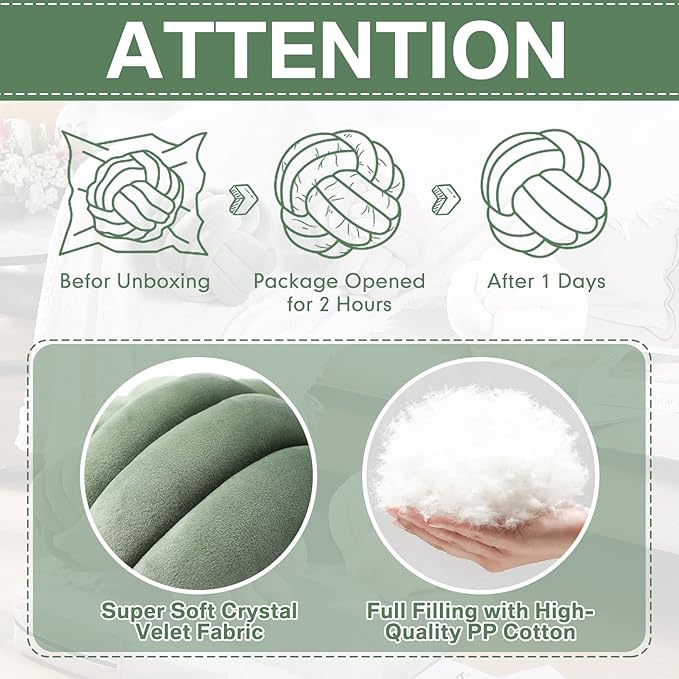 Namalu 2 Pcs Soft Knot Pillow Ball, Decorative Round Throw, Soft Knotted Plush Pillows, Handmade Stuffed Ball Pillows Cushion for Bedroom Sofa Couch Home Decor(10.6 Inches,Dark Green)
