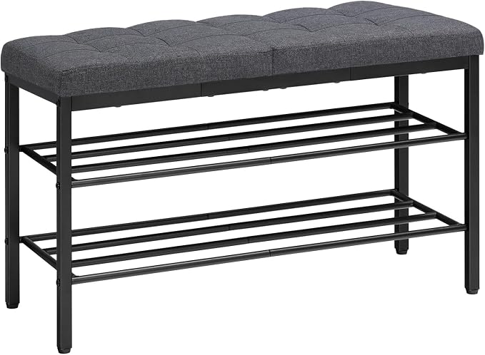 HOOBRO Shoe Bench, Storage Bench with Cushion, Entryway Bench Shoe Shelf with Seat, 12 x 29.5 x 18.1 Inches, Shoe Rack for Living Room, Bedroom, Hallway, Dark Gray BGZ95HX01 by HOOBRO