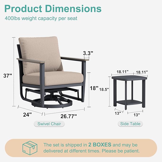 6-Piece Aluminum Patio Rocking Swivel Chair Outdoor Bistro Set, Patio Conversation Set Outdoor Patio Furniture Set with High Backrest & Thickened Cushions for Garden, Deck and Balcony, Sand
