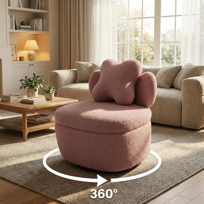 Teddy Velvet Swivel Accent Chair with Storage, 360° Rotating Ergonomic Armchair, Scratch-Resistant Upholstered Sofa Chair for Living Room, Bedroom, Nursery, Apartment or Small Spaces, 300 lbs Capacity
