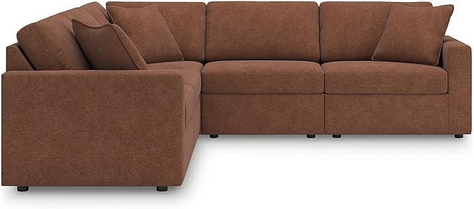 Signature Design by Ashley Modmax Contemporary Stain Resistant 5-Piece Sectional with Armrest, Throw Pillows and Reversible Cushions, Orange