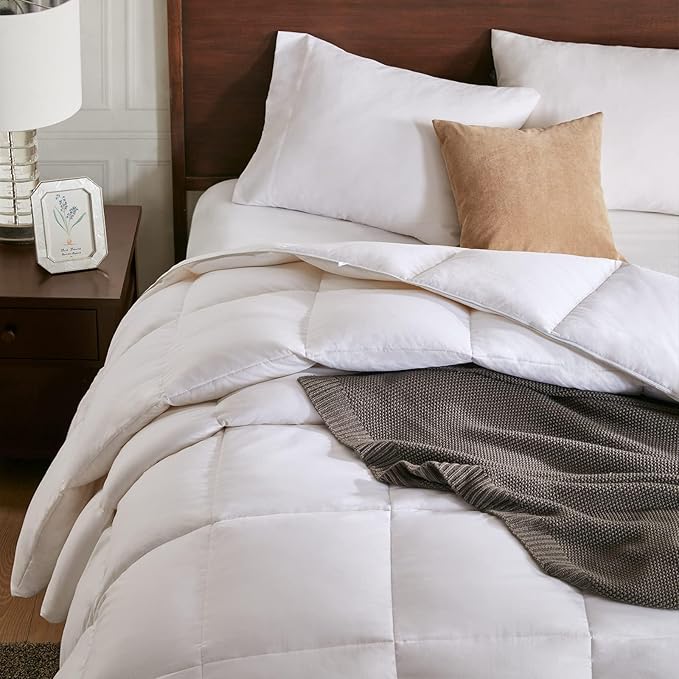 APSMILE All Season Down Feather Fibers Comforter Full Size - Ultra-Soft High Fill-Power Hotel Collection Duvet Insert Fluffy Medium Warm Quilt Comforter with Corner Tabs(82x86, White)