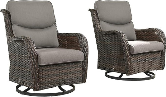 Rilyson Wicker Rocking Chair Swivel Chairs - Rocker Patio Chairs Set of 2 Rattan Rocking Chair for Outdoor Porch Deck Garden Backyard (Brown/Grey/Smile)