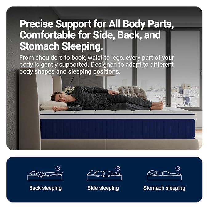 Avenco 14 Inch Queen Mattress, Queen Hybrid Mattress with Gel Infused Memory Foam and Smarts Coil Pocket Spring, Spinal Alignment & Pressure Relief, Mattresses in a Box, CertiPUR-US Certified