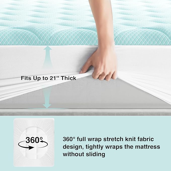 Novilla Cooling Mattress Topper Queen Size, Cooling Factors Infused Mattress Pad for Hot Sleepers, Breathable Mattress Cover with Deep Pocket, Soft Down Alternative Bed Topper for Back Pain Relief