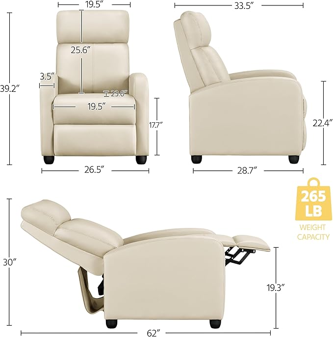 Topeakmart Recliner Chair for Living Room Recliner Sofa Reading Chair Single Sofa Home Theater Seating Modern Reclining Chair Easy Lounge with PU Leather Padded Seat Backrest