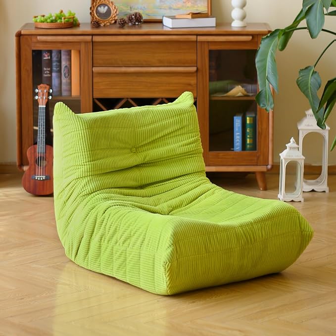 N&V Fireside Floor Sofa- Mid-Century Modern Armless Lounge Chair with Premium Soft Corduroy Fabric, Plush Foam Cushion Accent Chair for Living Room, Bedroom & Office (Green)