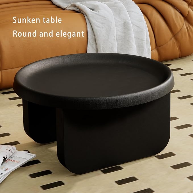 Modern Round Coffee Table,Black Nesting Coffee Tables,Metal Center Table,Unique Circle Coffee Table for Living Room(Black, Great Circle：29.1 x 16.5（in）
