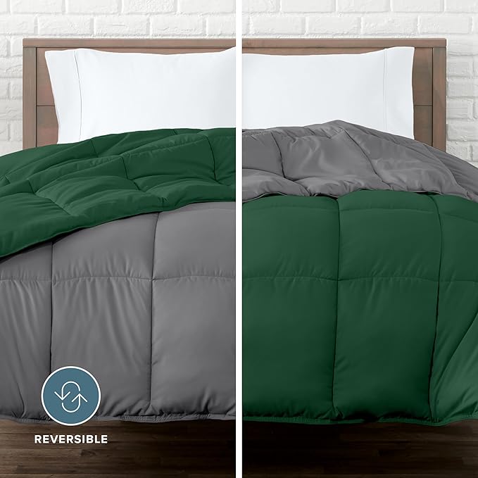 Bare Home California King Comforter - Reversible Colors - Goose Down Alternative - Ultra-Soft - Premium 1800 Series - All Season Warmth - Bedding Comforter (California King, Grey/Forest Green)