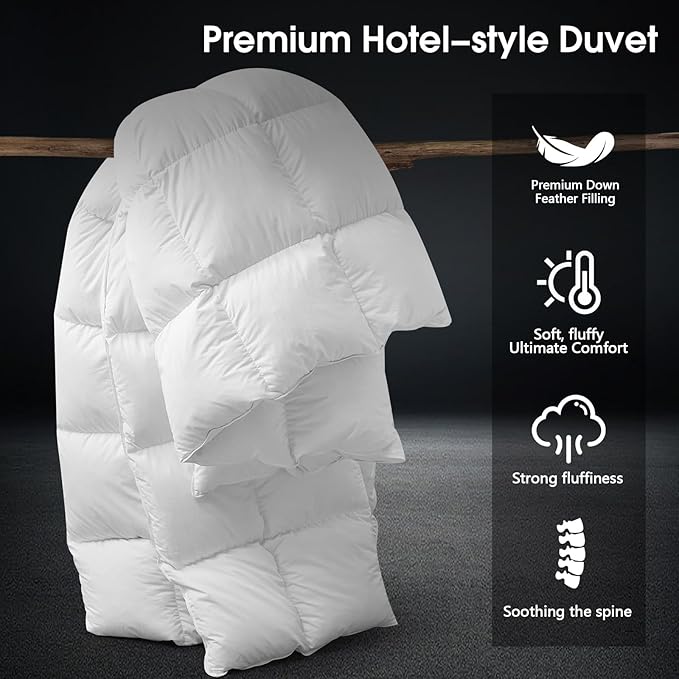 CYMULA Twin Size Feather Down Comforter - All Season White Duvet Insert, Lightweight Box Stitched, Fluffy Breathable, Ultra Soft Quiet Hotel Style with 8 Tabs(68" x 90")