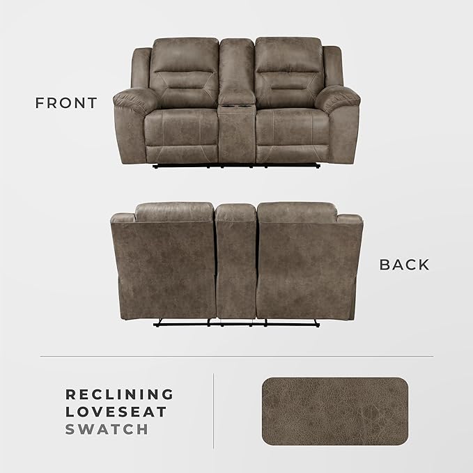 Lexicon Manual Double Reclining Loveseat with Center Console, Wall Hugger Polished Microfiber Dual Recliners Love Seat, for Living Room, Required Assembly, Brown