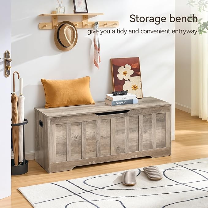 VANKILEY 47.2" Storage Chest Extra Large,Storage Trunk with 2 Safety Hinges,Wooden Storage Bench,Shoe Bench,47.2x15.7x19.1 Inch,Easy Assembly,Storage Bench for Bedroom,Living Room,entryway(Greige). - Image 3
