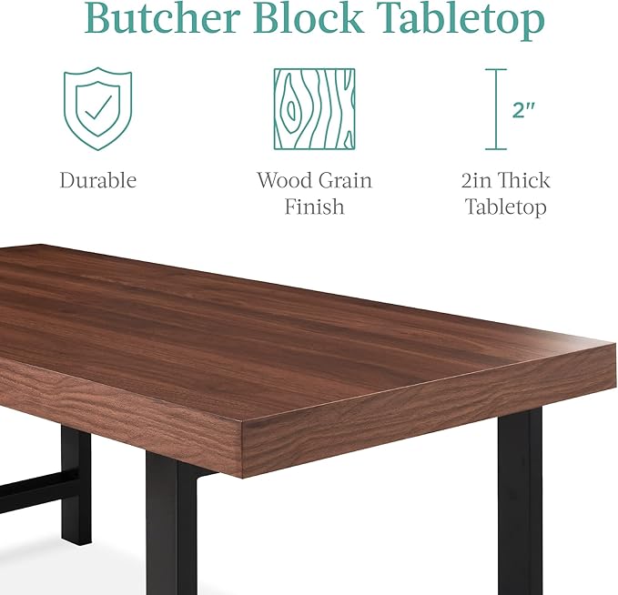 Best Choice Products 44in Modern Coffee Table Butcher Block Top Large Accent Table, Rectangular Wood Industrial Rustic Coffee Table for Living Room w/ 2in Metal Legs, 3in Tabletop - Brown