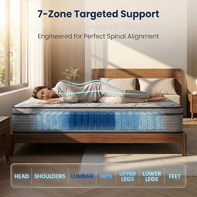 Full Size Mattress 12 Inch, Medium Firm Boxed Hybrid Mattress, Cooling Gel Memory Foam & Motion Isolation Pocket Coils, 350lbs+ Edge Support, Fiberglass-Free, 365-Night Trial, for Couples, Guest Room