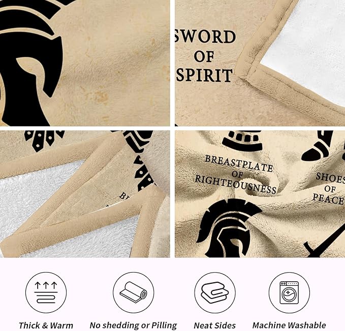 Christian Gifts for Men, Put on The Full Armor of God Blanket Decor, Religious Gifts for Men on Fathers Day Birthday Christmas, Pastor Appreciation Gift - 50" x 60"