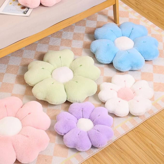 Flower Shaped Pillow, Cute Decorative Throw Pillow with Soft Artificial Rabbit Fur for Couch Bed Chair Floor, Flower Pillows Seating Cushions with Room D??cor for Bedroom Living Room (14.9" Light Pink)