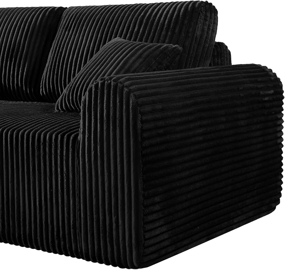 109-Inch L-Shaped Left Facing Boneless Corner Sofa 2 PCS Modular Sectional Cloud Sofa Couch with Chaise Lounge and Toss Pillow, Corduroy Boneless L-Shaped Couches