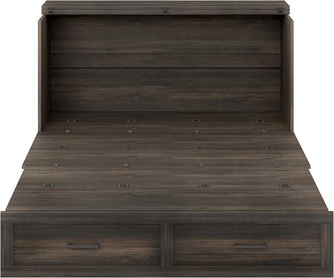Bellemave Queen Murphy Bed, Cabinet Bed with Charging Station and Storage, Farmhouse Murphy Cabinet with Foldable Panel, Noisy Free, for Guest Bedroom, Living Room, Office, Rustic Gray