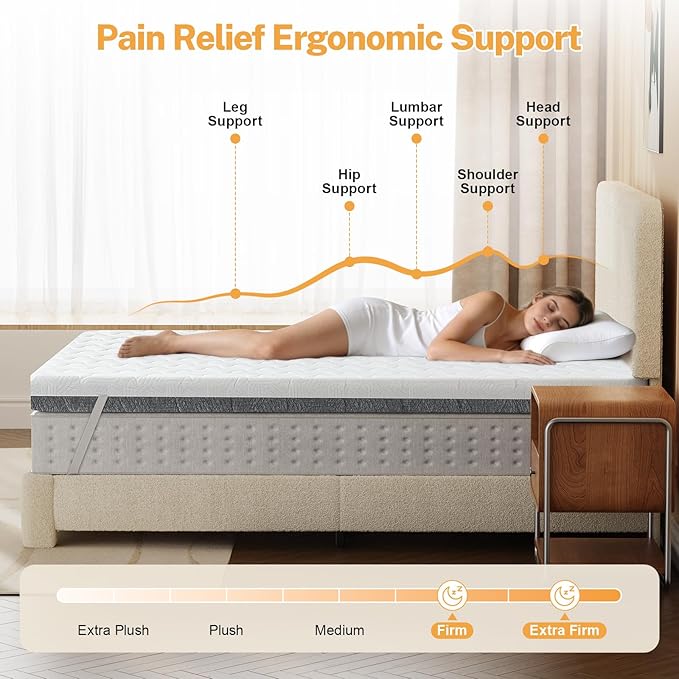 Extra Firm Mattress Topper Queen Size 3 Inch, Firm to Extra Firm Mattress Pad with Dual Sides Flippable for Back Pain Relief, High-Density Support Bed Topper with Washable Cover,CertiPUR-US, 80" x 60"