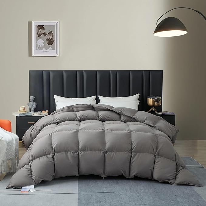 Down Feather Fiber Comforter King Size,Premium Ultra-Soft Breathable Comforter High Fill Power Grey Duvet Insert,All Season Hotel Luxury Bedding Comforters (Light Grey, King (U.S. Standard))