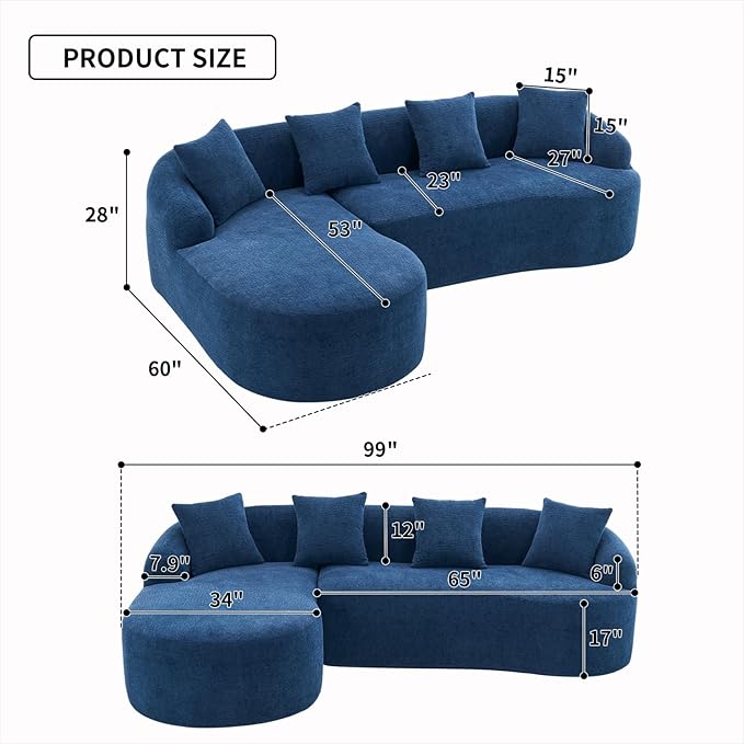 KEIKI L-Shaped Chenille Modular Sectional Couches with Chaise Lounge & 4 Pillows, 3 Seater Oversized Upholstered Luxury Plush Cloud Sofa for Living Room Apartment, Full Sponge Compression