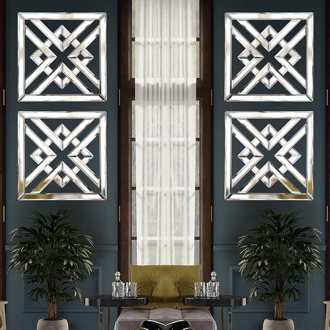 QMDECOR Silver Mirrored Wall Decor 16x16" Modern Fashion DIY Wall-Mounted Mirror X Design Gorgeous Glam Accent Vintage Chic for Room and Home - Image 3