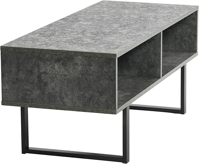 Household Essentials Jamestown TV Stand Coffee Table with Rectangular Storage Compartments Rustic Slate Concrete and Black Metal