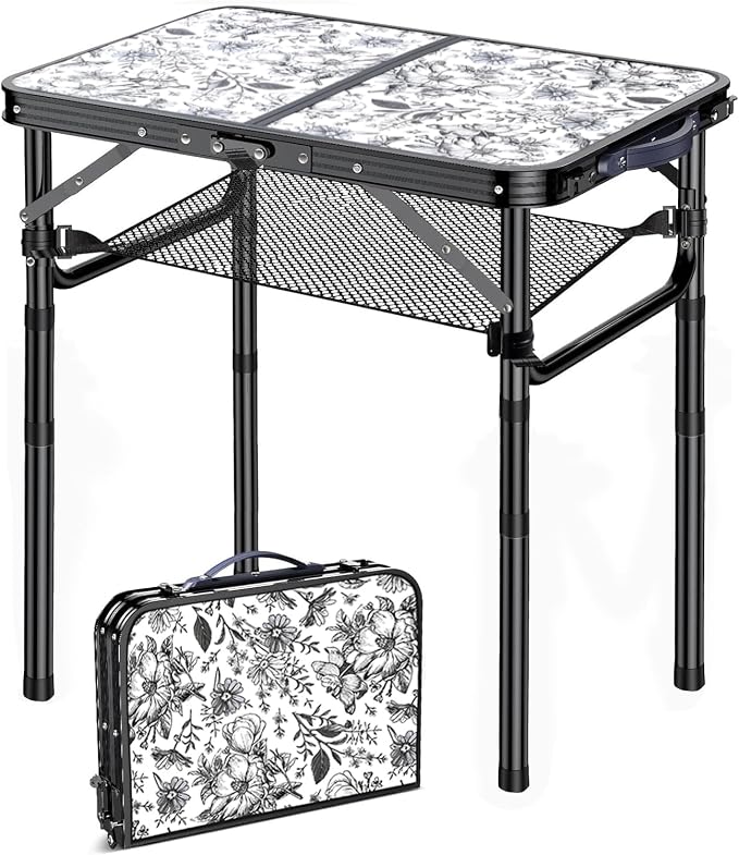 Outdoor Side Table, Portable 3 Adjustable Height Small Outdoor Folding Table, Aluminum Foldable Patio Side Tables for Outside Indoor, Plant Stand Coffee End Table for Pool, Porch,Garden, Balcony by Yriuat