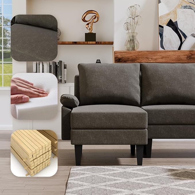 115 Inch Modular Sectional Sofa with Storage Ottoman, Modern L-Shaped Sectional Couch with Chaise, Chenille Couch for Living Room, Apartment or Small Spaces, Brown