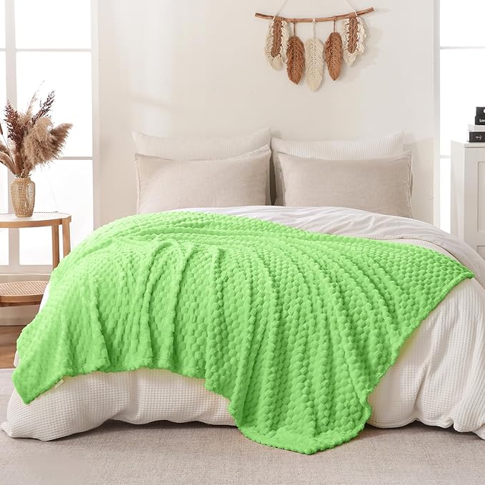 Bnuitland Light Green Flannel Throw Twin Size Blanket (60X80 inches), 300 GSM Fleece Cozy Warm Soft Home Decor Lightweight Bed Blanket for Adults, Suitable for All Seasons.