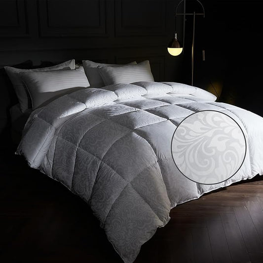 puredown® Goose Feather Comforter,Duvet Insert, Gusseted Ultra-Soft Noiseless Shell Medium Warmth Bedding Comforters (White-All Season, Queen)