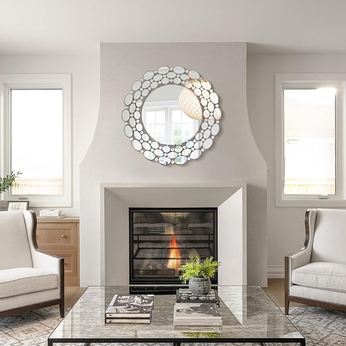 32" Large Round Wall Mirrors, Modern Silver Mirror for Wall Decor, Elegant Decorative Mirror for Entryway, Living Room, Bedroom, Bathroom, Dining Room - Image 5
