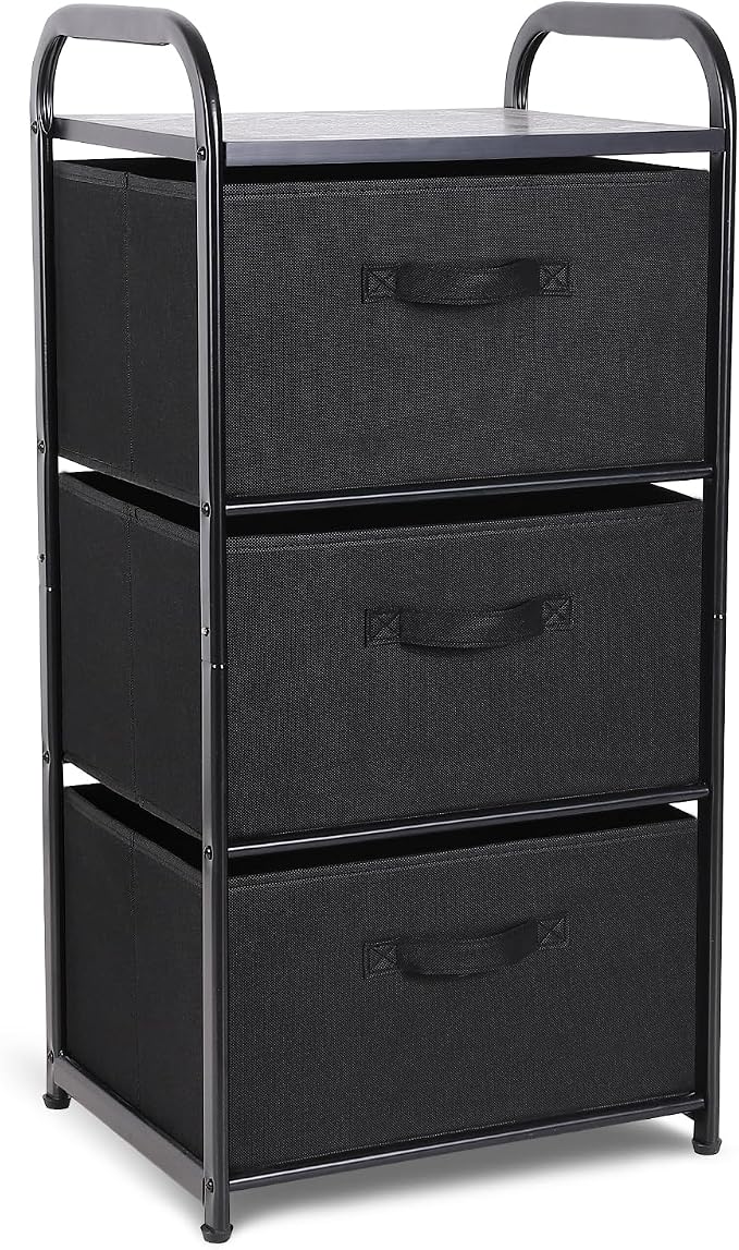 MAX Houser Dresser Storage with 3 Easy Pull Fabric Drawers, Fabric Dresser Tower,Vertical Storage Unit for Bedroom,Chest of Drawers with Metal Frame, Wooden Tabletop, for Living Room, Closet (Black) by MAXHouser