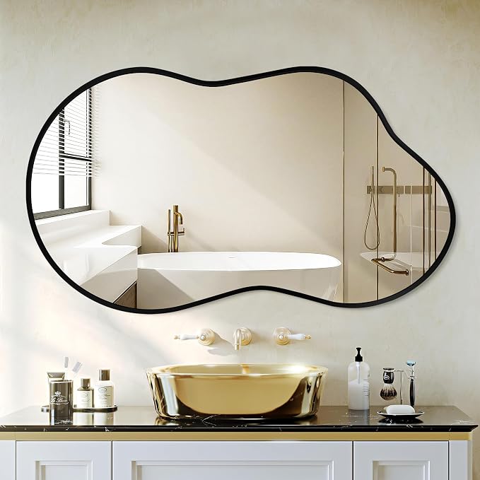 Dorlicecass Irregular Wall Mirror - Wall Mirrors Decorative 20"x36" Black Asymmetrical Mirror Tempered Glass Aviation Aluminum Alloy Frame for Bathroom, Bedroom, Living Room, Cloakroom, Entryway by Dorlicecass