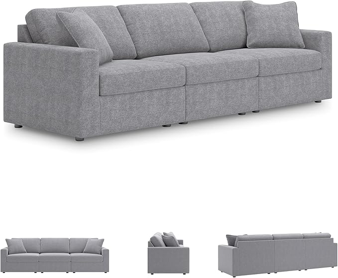 Signature Design by Ashley Modmax Casual Modular Stain Resistant 3-Piece Sofa with Removable Covers and 2 Accent Pillows, Light Gray