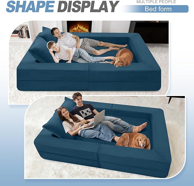 Futon Sofa Bed with Pillow, 3-in-1 Sleeper Sofa Bed with Removable Cover, Convertible Floor Sofa Bed, No Assembly Boneless Couch for Living Room, Bedroom