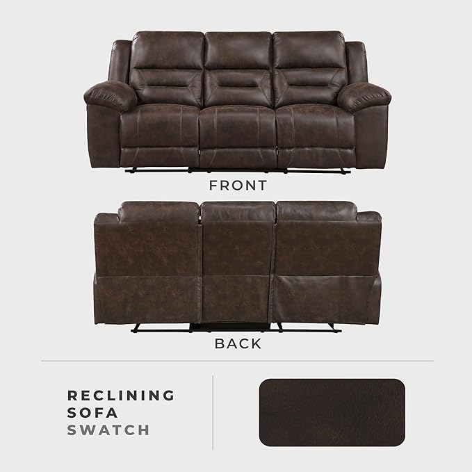 Lexicon Double Recliner Sofa for Living Room, Wall Hugger Manual Reclining Couch Sofa, Textured Microfiber Upholstered Dual Reclining Sofa, Home Theater Seating, Required Assembly, Dark Brown
