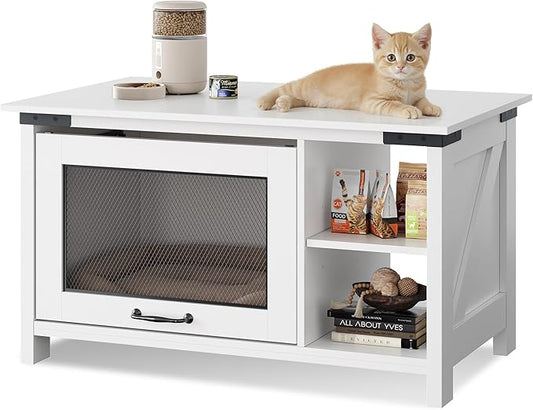 WLIVE Coffee Table with Storage, Modern Coffee Table with Flip-up Door, 2-in-1 Center Table Cat House Furniture for Living Room, Home, White