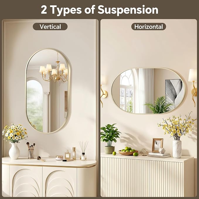 Gold Oval Mirror, 22x30 Inch Oval Bathroom Mirror, Gold Mirror for Wall Decor, Vanity, Entryway, Living Room, Horizontally/Vertically - Image 6