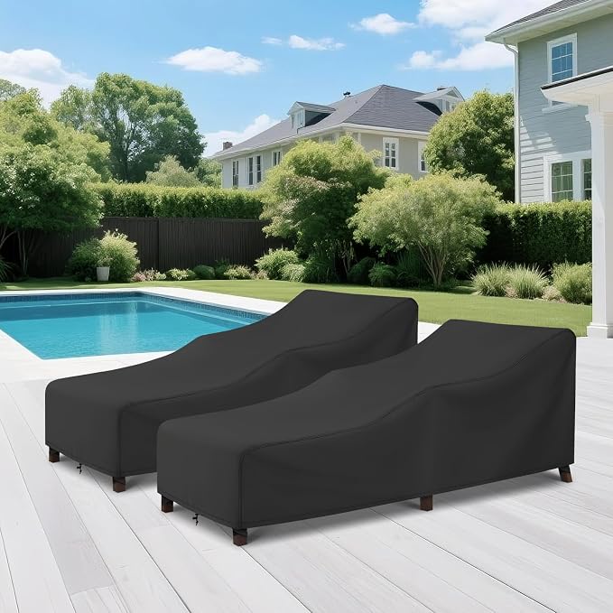 Arcedo Outdoor Lounge Chair Covers 2 Pack, Waterproof Patio Chaise Lounge Cover for Outdoor Furniture and Outside Stackable Cushions, 76" x 32" x 32" H, Black - Image 7