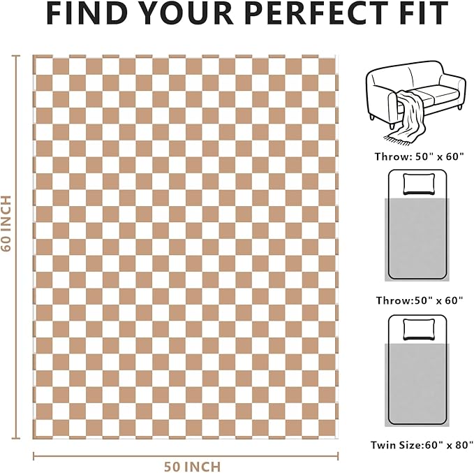 Edenleaf Checkered Blanket Flannel Throw Blankets Soft Cozy Checkered Grid Print Chessboard Gingham Pattern Throws for Bed Sofa Couch for All Seasons, 50x60 Inch, Blonde