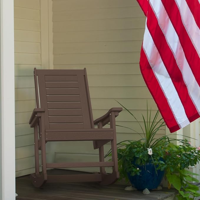 GREENVINES Outdoor Rocking Chairs | Porch Rocker | HDPE Plastic | Wood Grain | Oversized Rockers | High Back | Big & Tall | Ladder Back | Dark Brown | for Patio Outside - Image 6