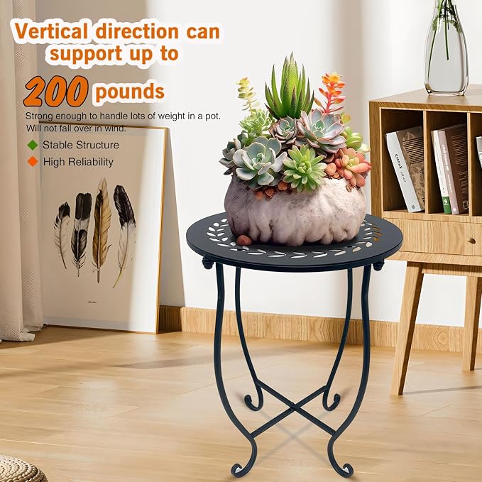 Round Side Table, 1 Pack 14 Inch Bedside Table for Living Room, Bedroom, Weather Resistant Black Metal Outdoor Side Table for Patio Balcony Yard Porch Garden, Plant Stand for Indoor Outdoor Use - Image 5