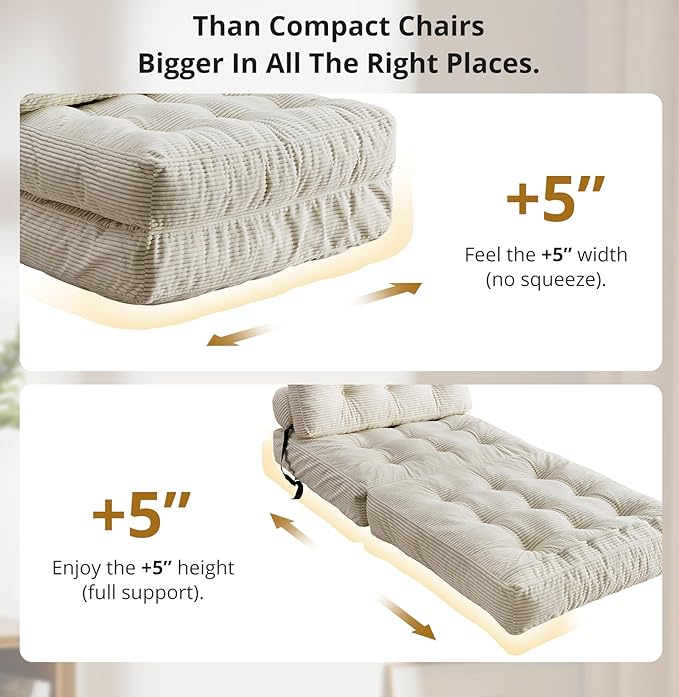 Folding Sofa Bed, Convertible Sleeper Chair with Pillow, Foldable Mattress with Back Support, Portable Floor Sofa Lounge for Living Room Bedroom Dorm